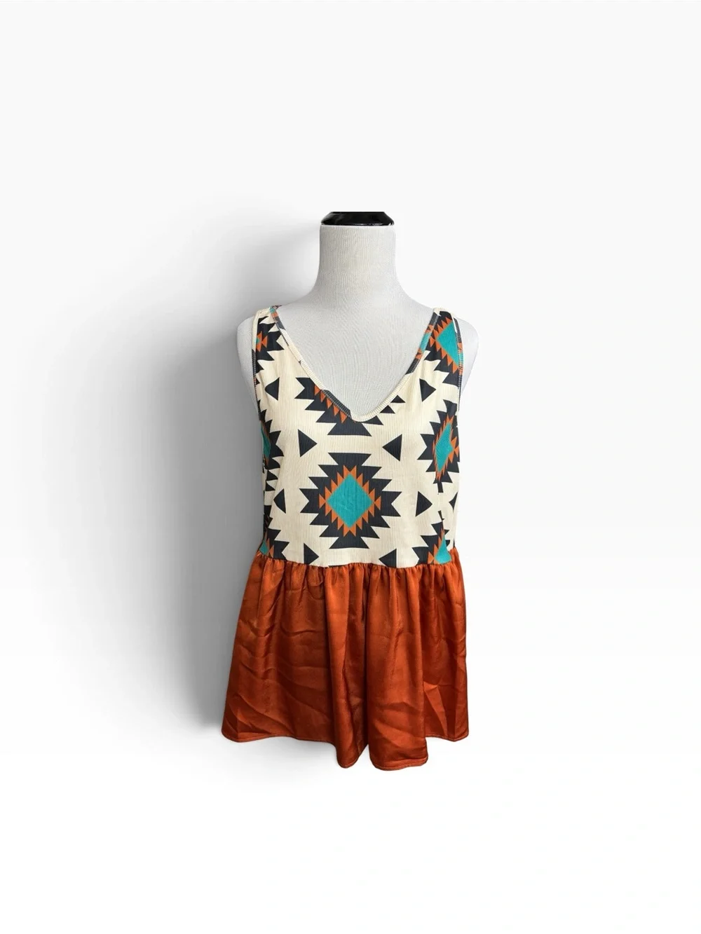 Women’s Aztec Print Sleeveless blouse in Cream & Rust